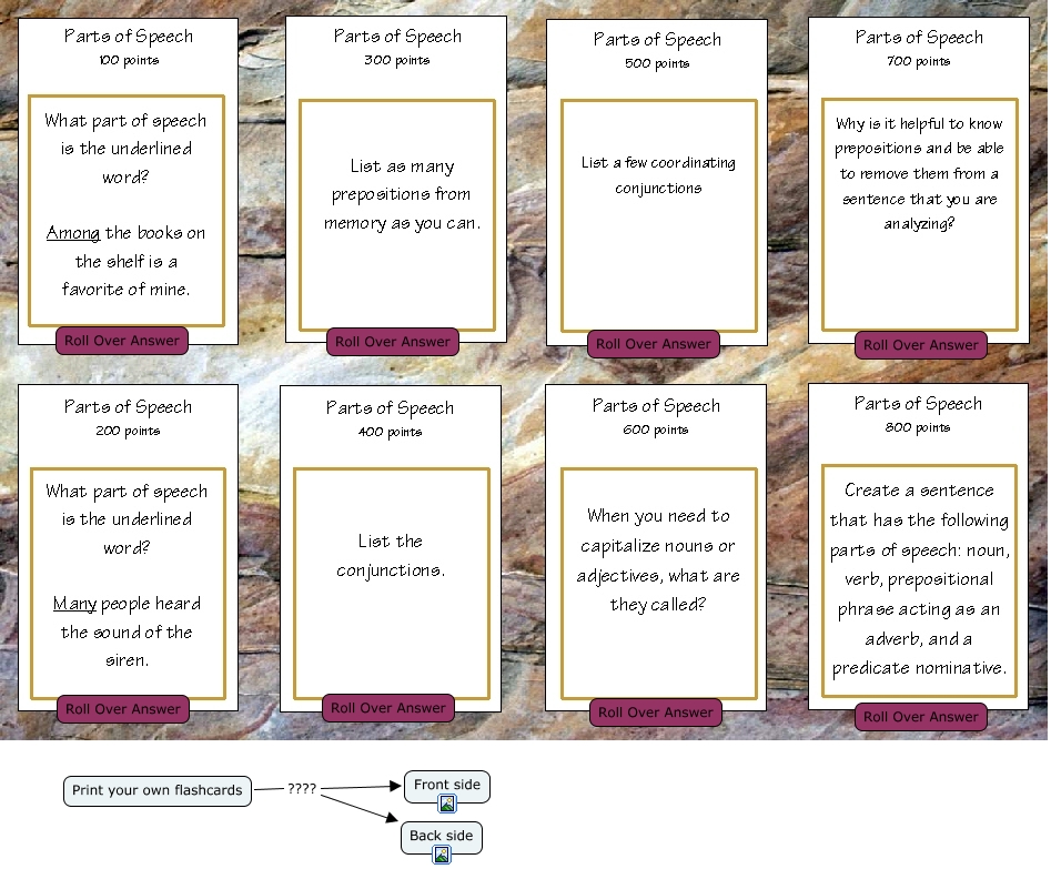 Parts Of Speech Cards Printable